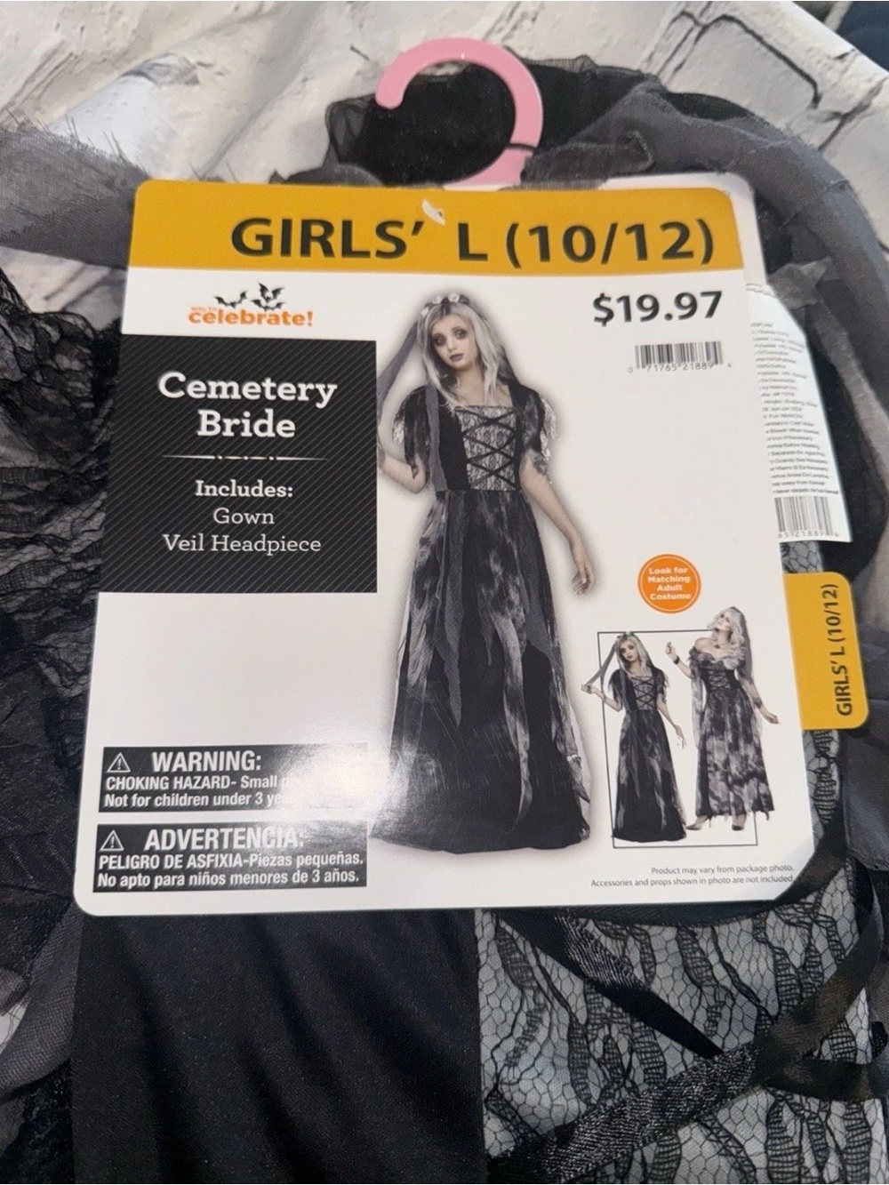 Girls L (10/12) Halloween Complete Costume Black & White Cemetery Bride NEW!